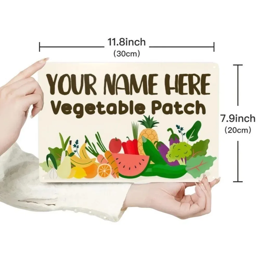 Rustic Aluminum Vegetable Patch Sign, Custom Name Wall Art for Garden Greenhouse Outdoor Farmhouse 8x12 Inch