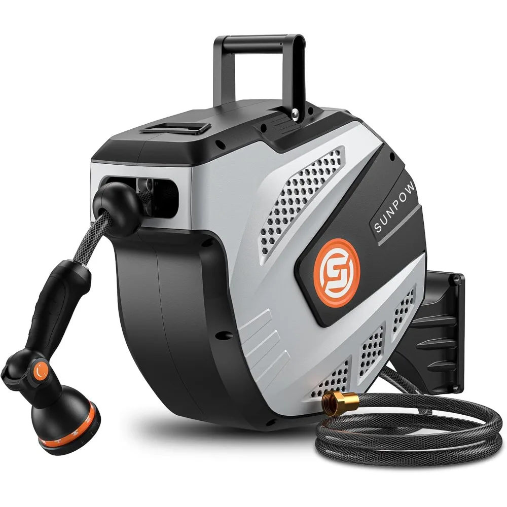 

Retractable Garden Hose Reel - 1/2 inch x 85ft Wall Mounted Hose Reel with 3/4 inch Brass Fitting & 10 Function Sprayer Nozzle