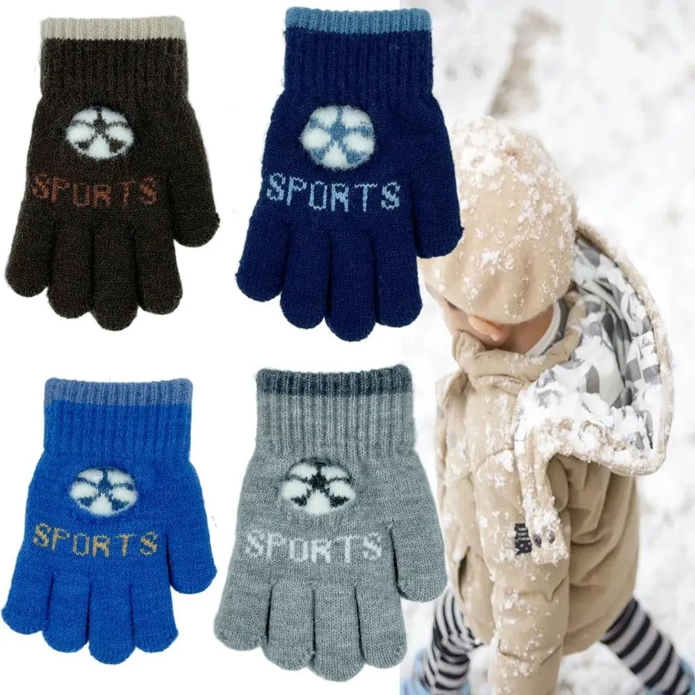 Cute Warm Autumn Winter Gloves Cold Proof Windproof Knitted Gloves Full Finger Gloves Football Warm Mittens