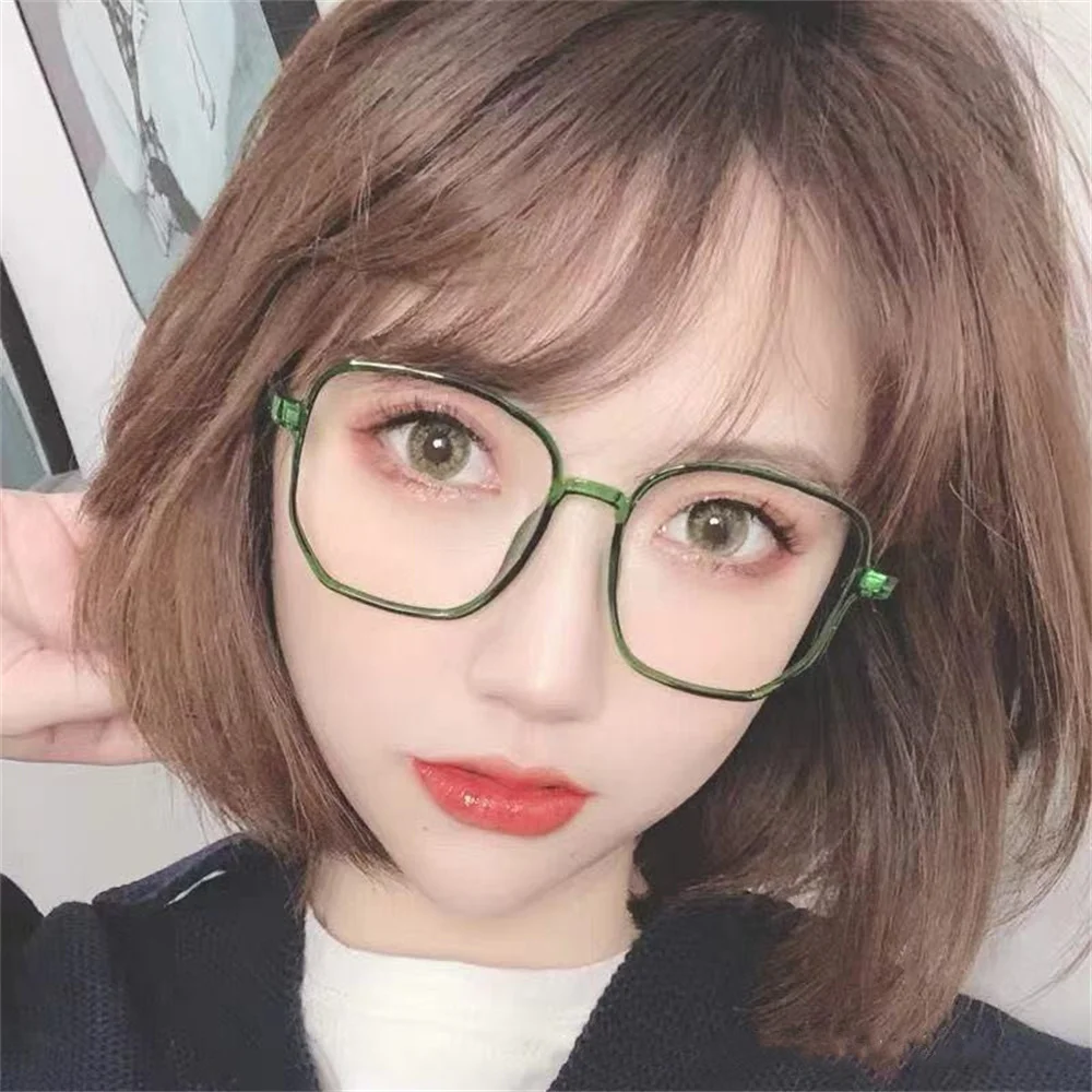 Large Frame Anti Blue Light Eyeglasses Transparent Square Eyewear Computer Glasses Women Men Flat Lens Optical Spectacle Glass