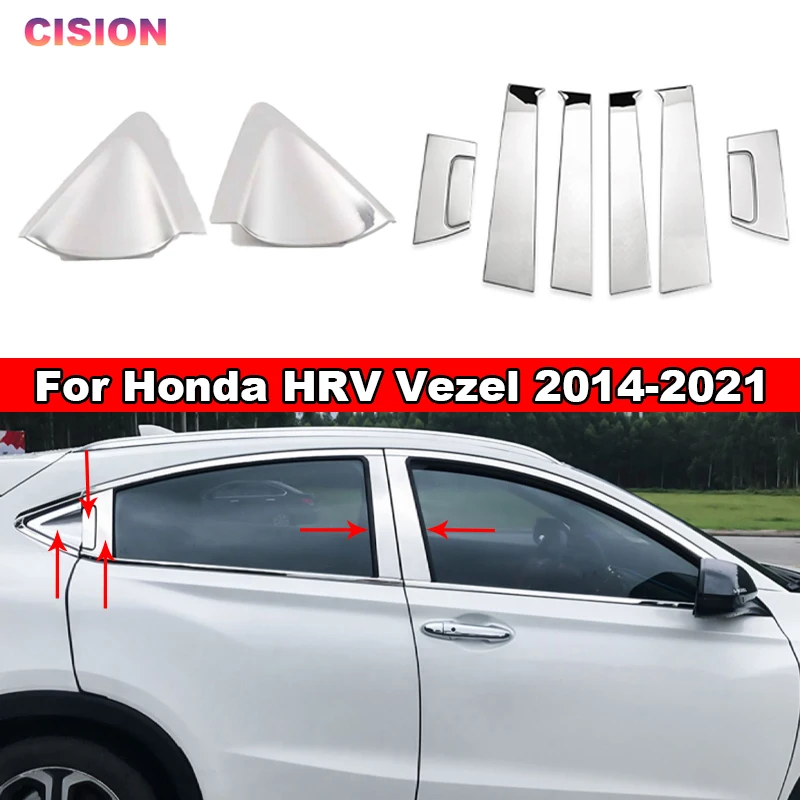 

For Honda HRV Vezel 2014-2021 Car Window Center Column BC Pillar Post Rear Triangle Door Bowl Cover Trim Stainless Steel Sticker