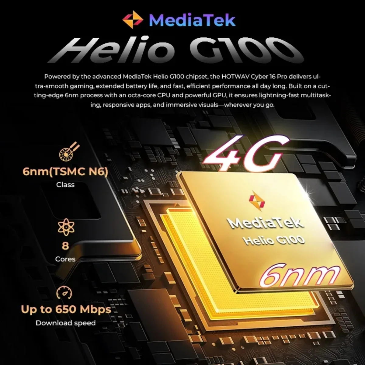 HOTWAV Cyber 16 Pro 4G 6.6“ FHD 1.45 Secondary Screen" Rugged 6280mAh Battery 33W Helio G100 Android 15 8GB 512GB 108MP Phone