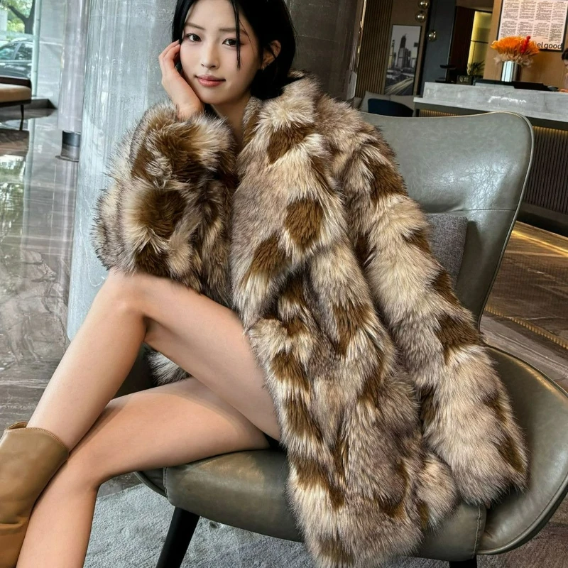 Veste en fausse fourrure pour jeunes, vêtements d'extérieur chauds, Style américain rétro, à la mode, écologique, en fourrure de renard, haut de gamme, nouvelle collection automne/hiver 2026