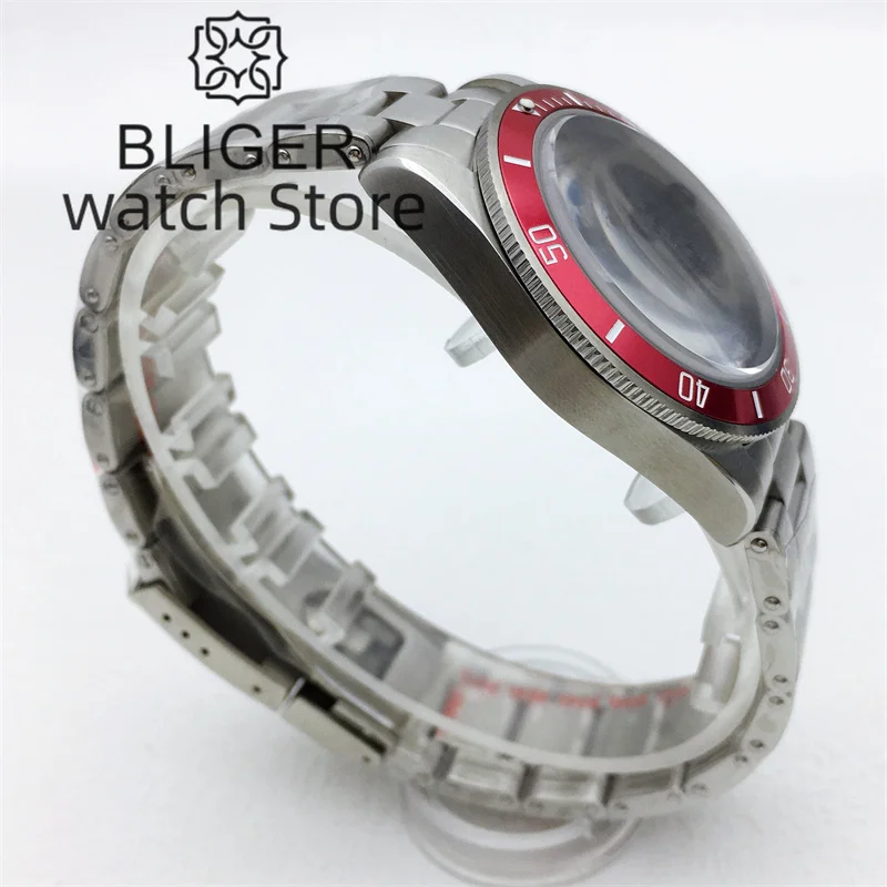 BLIGER 39mm Silver BB58 Watch Case Dome Glass Sapphire Glass Fits NH34 NH35 NH36 2824 PT5000 Movement Stainless Steel Bracelet