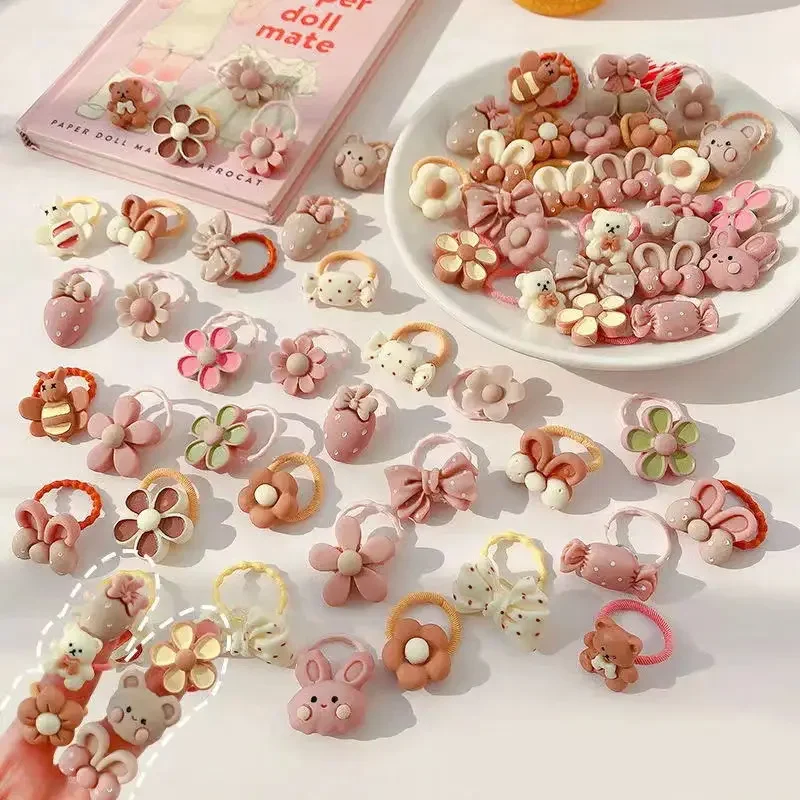 50Pcs Cute Cartoon Bear Rabbit Hair Bands Set
