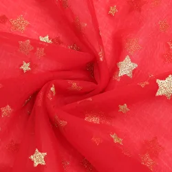 1Yard Bronzed Stars Soft Mesh Lace Fabric For Girls' Tulle Dress Wedding Christmas Sewing Decorative Glitter Mesh Fabric
