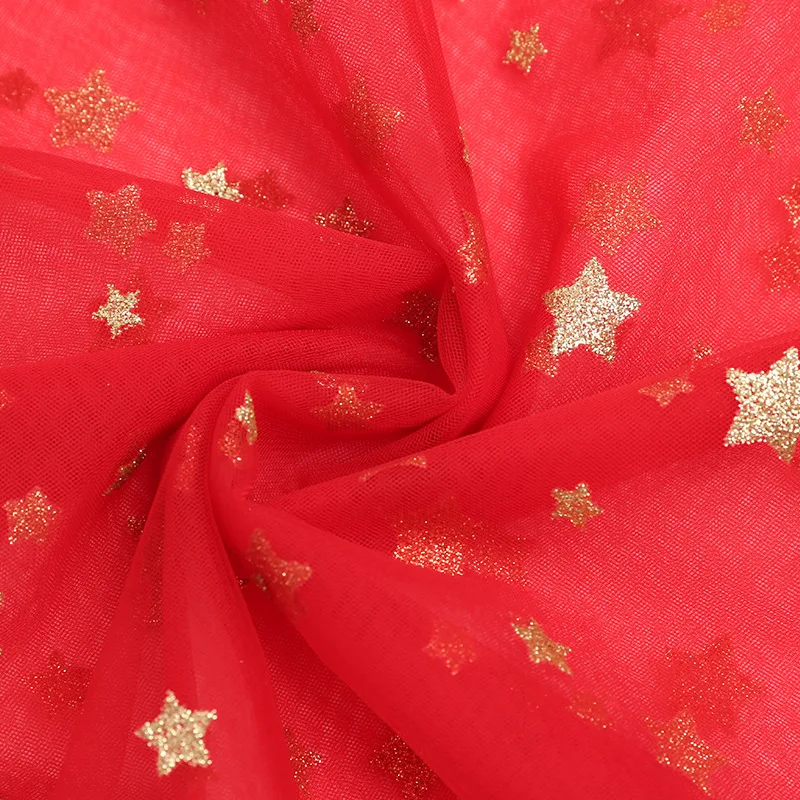 1Yard Bronzed Stars Soft Mesh Lace Fabric For Girls' Tulle Dress Wedding Christmas Sewing Decorative Glitter Mesh Fabric