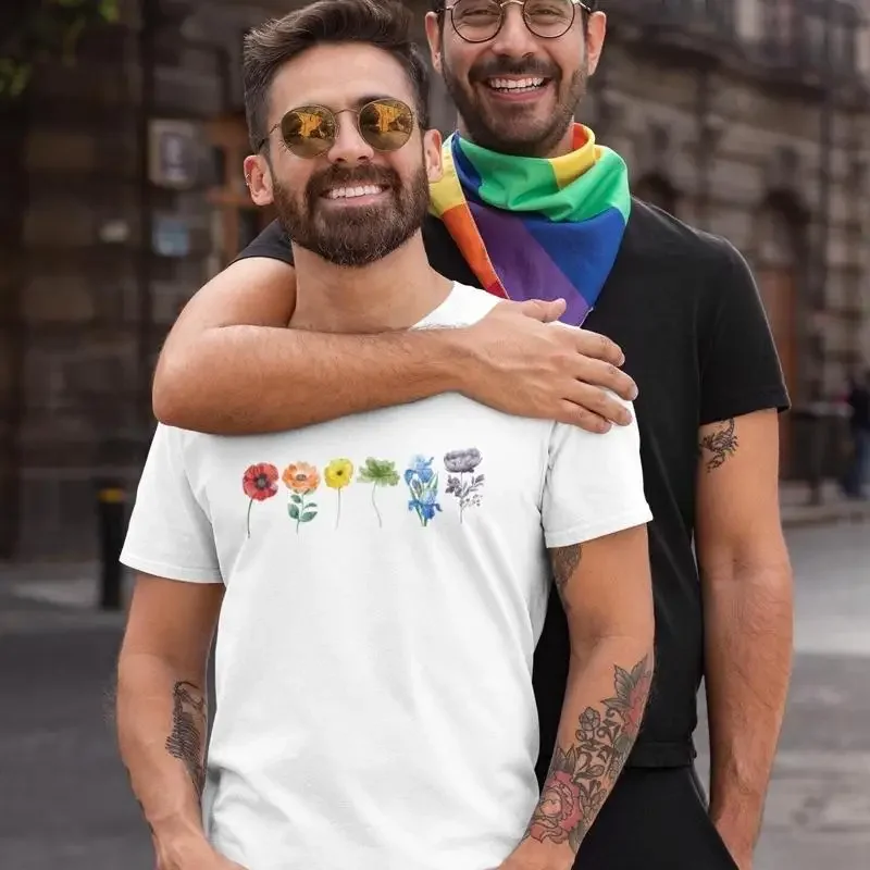 

Rainbow Flowers LGBTQ T Shirt Pride Wildflower Art Gay Lesbian Queer Bi Trans Ace Pan Everyday Equality Subtle