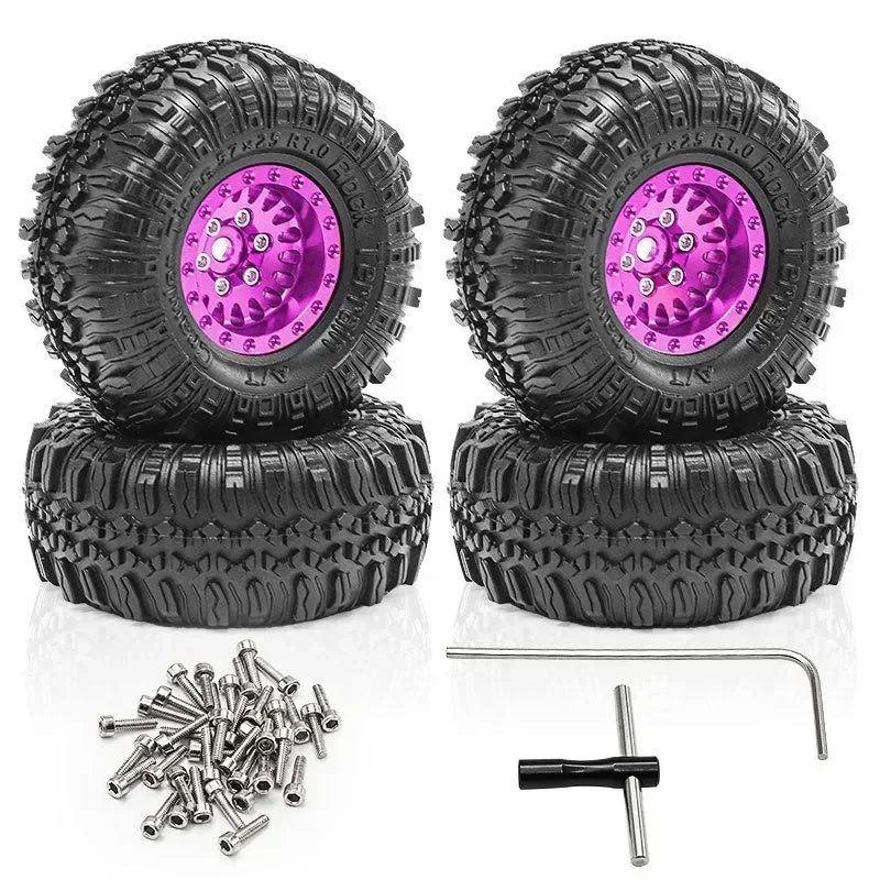 

4pcs 1.0 Crawler Tires and Beadlock Wheels Rims for Axial SCX24 AX24 FMS FCX24 FCX18 TRX4M 1/24 1/18 RC Rock Crawler Car