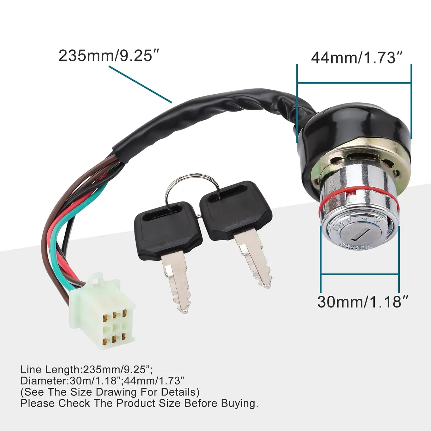 6 Wire Iron Key Ignition Replacement for 50cc 70cc 90cc 110cc 125cc 150cc Taotao Sunl Go Kart ATV 4 Wheeler Dirt Pit Bike