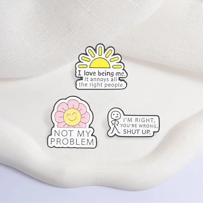 Cartoon Stick Figure Sun Flower Badge I'm Right You're Wrong Enamel Pins Fashion Lapel Metal Brooches Backpack Clothes Jewelry