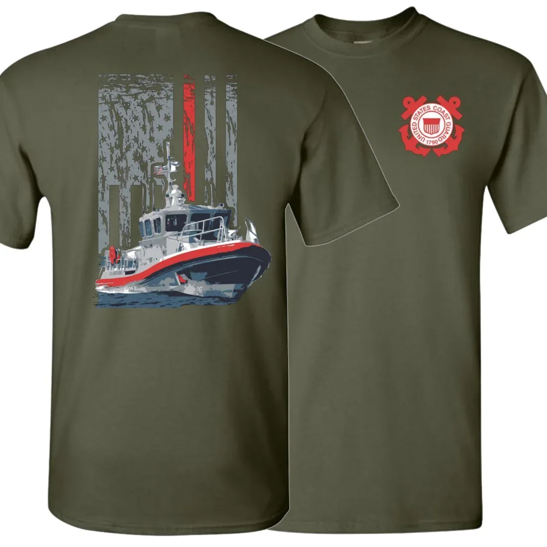 American Flag Coast Guard Medium Response Boat T-Shirt 100% Cotton O-Neck Summer Short Sleeve Casual Mens T-shirt Size S-3XL