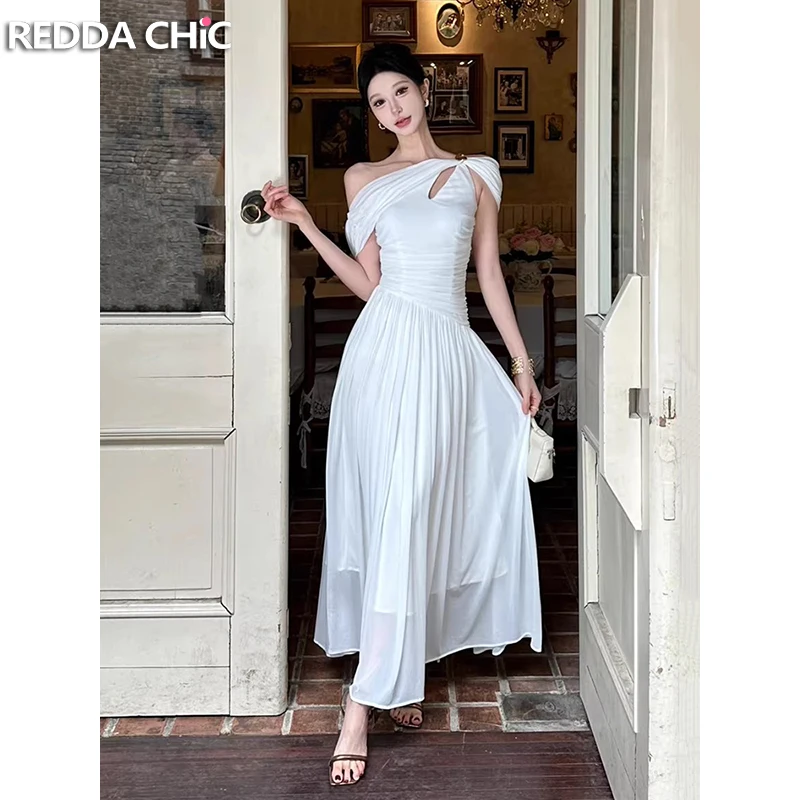 

Платье ReddaChic с одним открытым плечом, летнее, с вырезами, струящееся, приталенное, А-силуэт, макси, цельное, для вечеринок, дней рождения и свадеб