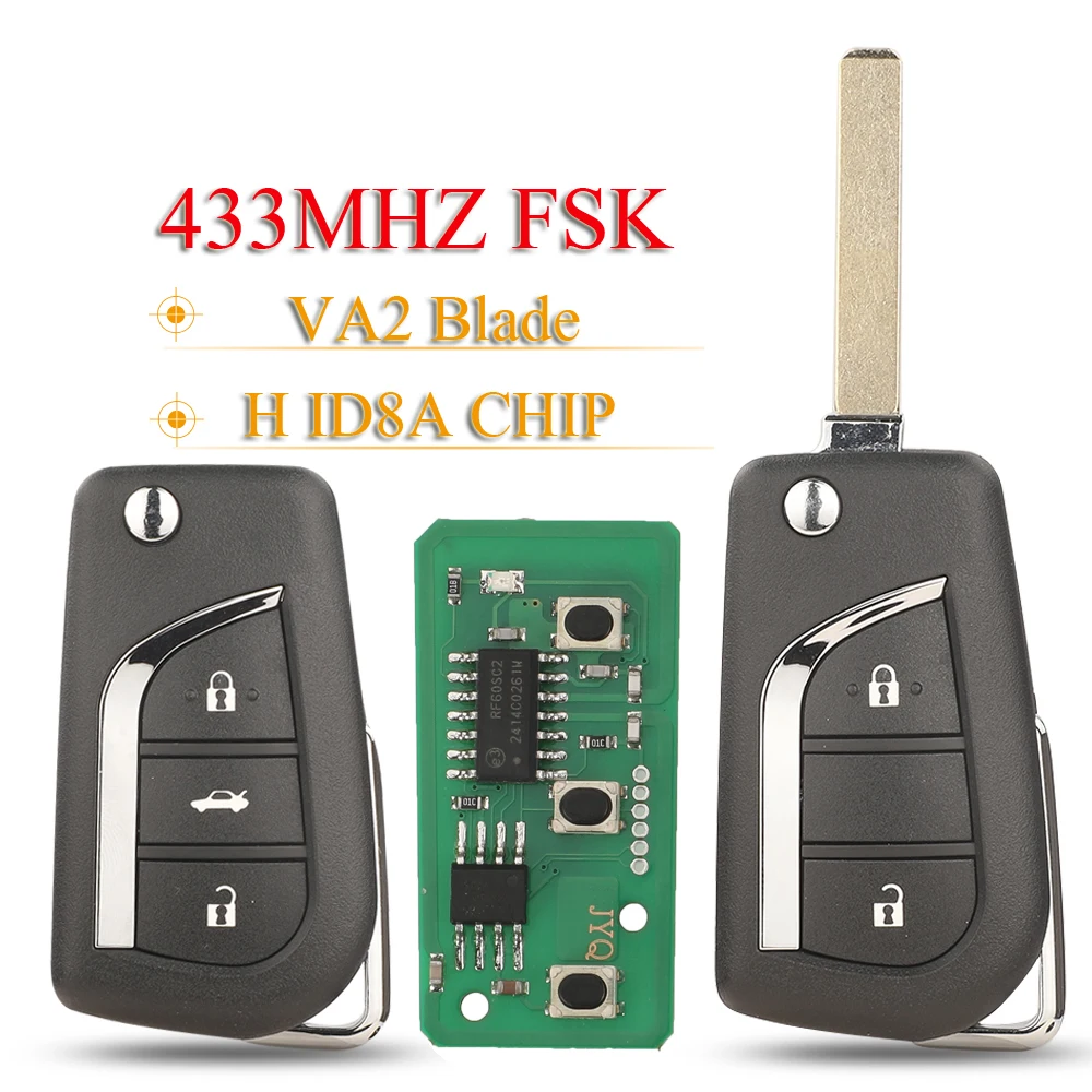 

jingyuqin 2/3B 433Mhz FSK H ID8A Chip Flip Remote Car key For 2018+ Toyota Corolla RAV4 Hice Wildlander VA2 Auto Key Fob Control