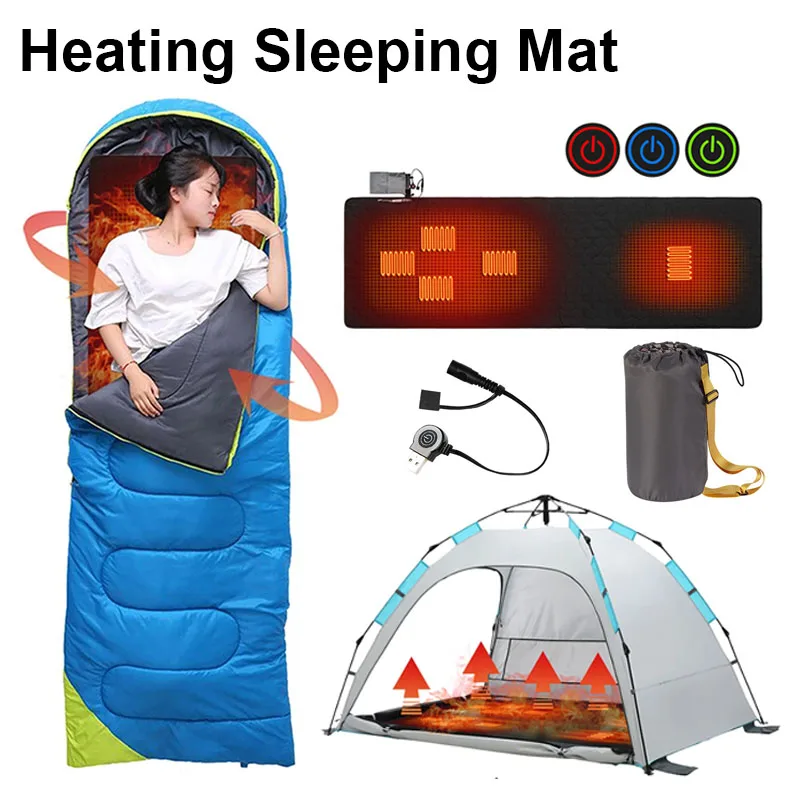 Heated Sleeping Bag Pad Usb Heating Sleeping Mat For Camping 3Level Adjustable Outdoor Tent Sleeping Mattress Sleeping Bag Liner