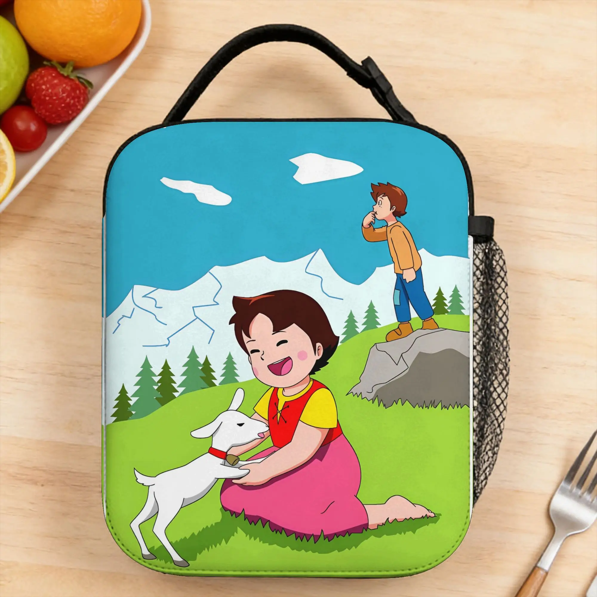 Lunch Bag Custom Alps Mountain Girl Happy Heidi Picnic Lunch Box For Women  Kawaii Portable Graphic Cooler Bag
