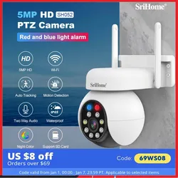 Srihome Sh052 Wifi 5mp Draadloze Ptz Ip Ai Auto Tracking Geluid En Licht Alarm Starlight Kleur Nachtzicht Buiten Bewakingscamera