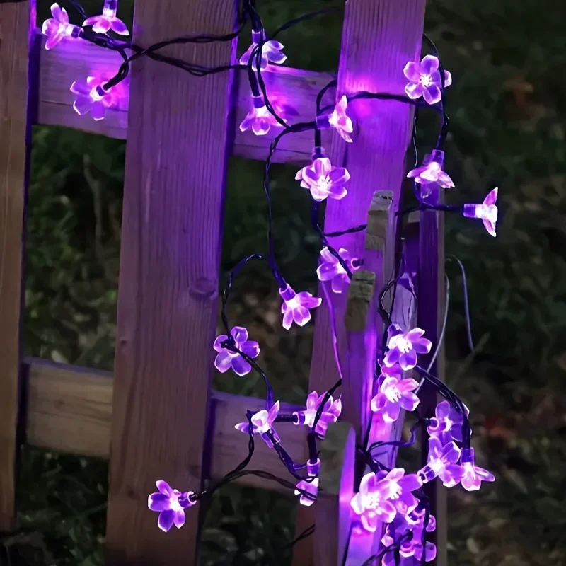 Sakura String Lights Solar 8 Modes Cherry Blossoms LED Light Christmas Party Outdoor Lights for Garden Wedding Fence Decoration