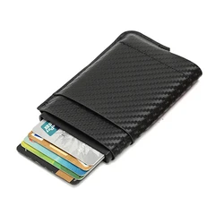 Cartera inteligente RFID de aluminio con bolsillo de cuero, funda para tarjeta de crédito bancaria, Mini delgada, Pop-up automático, extraíble
