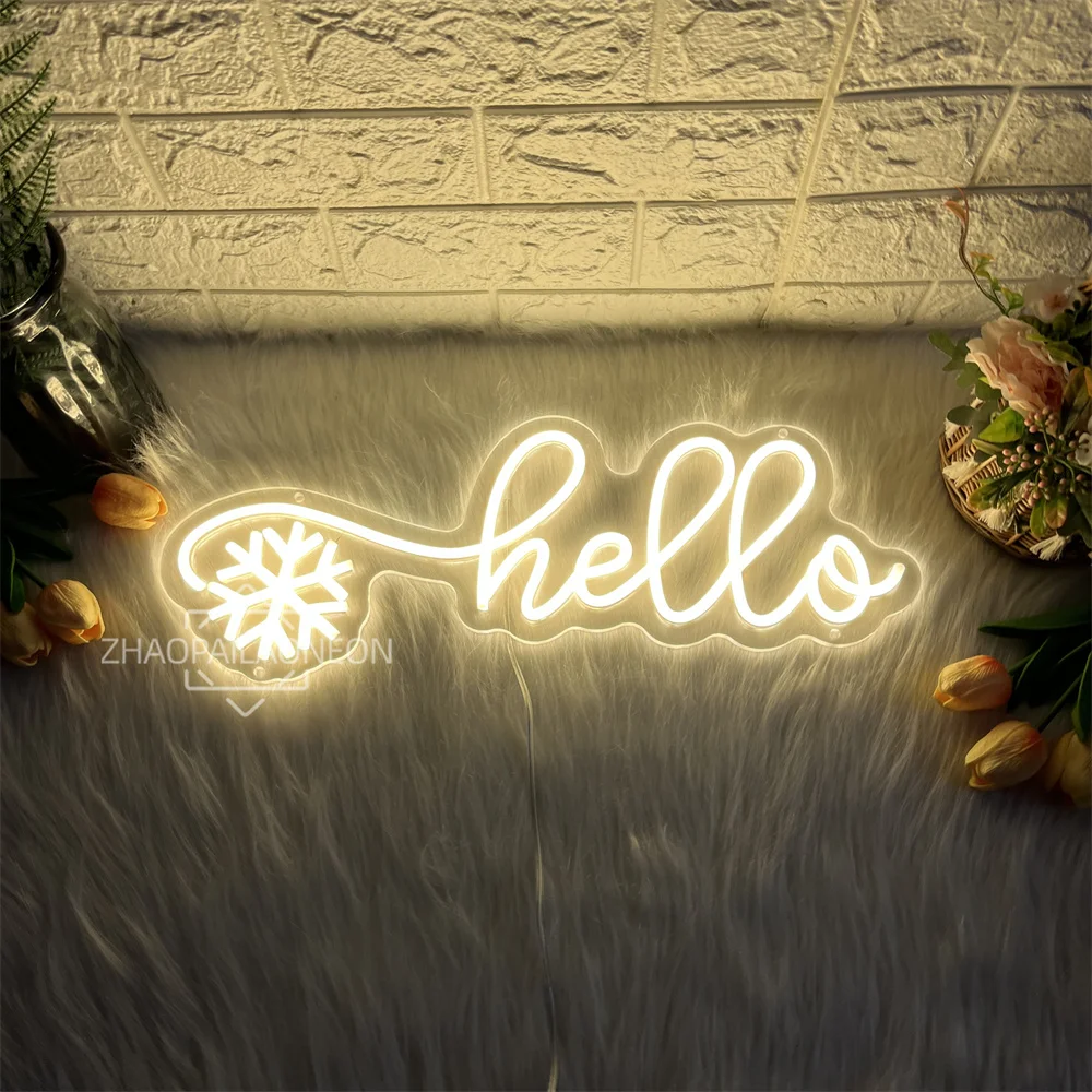 Hello Snowflake Neon Sign Dimmable LED for Bedroom Christmas Gifts Neon Lights Children Holiday Party Winter Decor Neon Signs