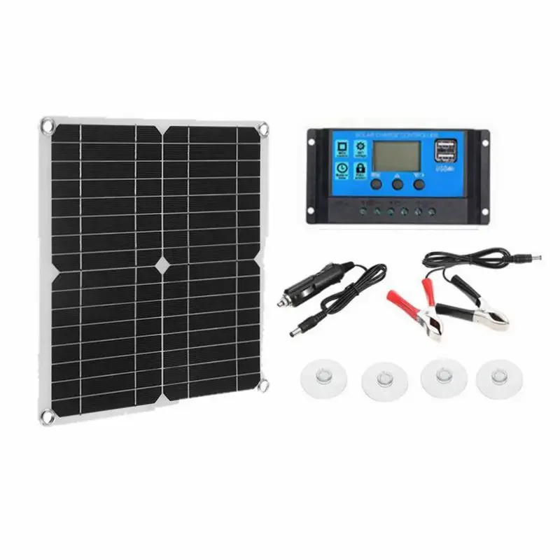 40W Solar Panel Kit 12V/5V Monocrystalline Silicon Solar Panel Phone Power Bank + 10A-60A Controller Solar Battery Charger