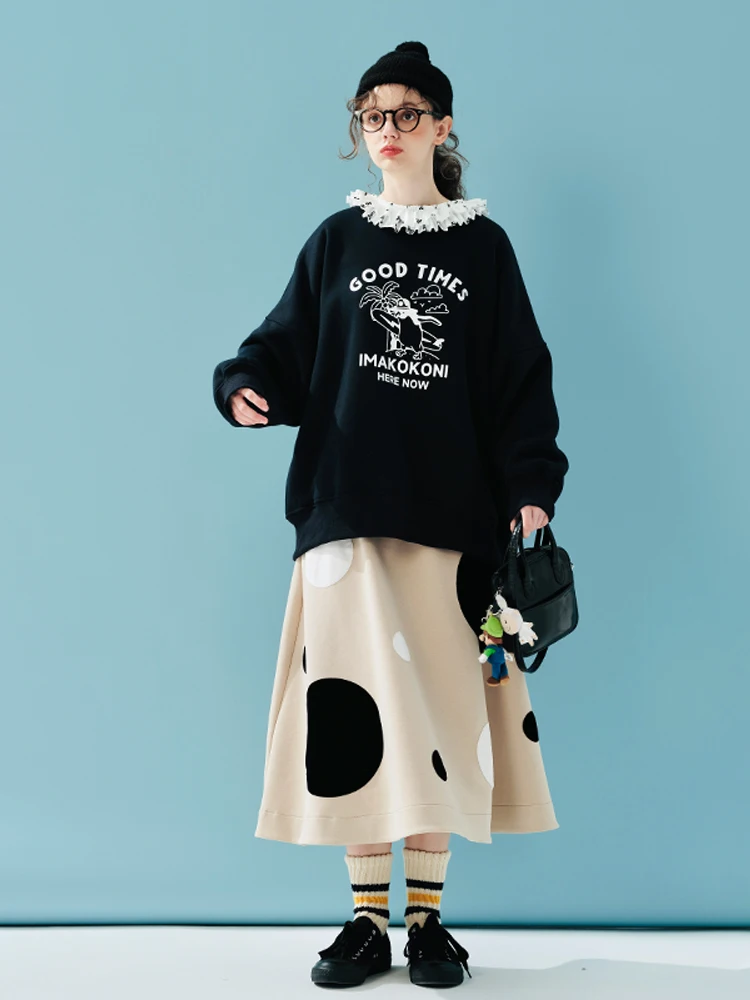 IMAKOKONI Plush Polka Dot Versatile Skirt, Mid-length, Air Layer, Autumn, Winter,  244916