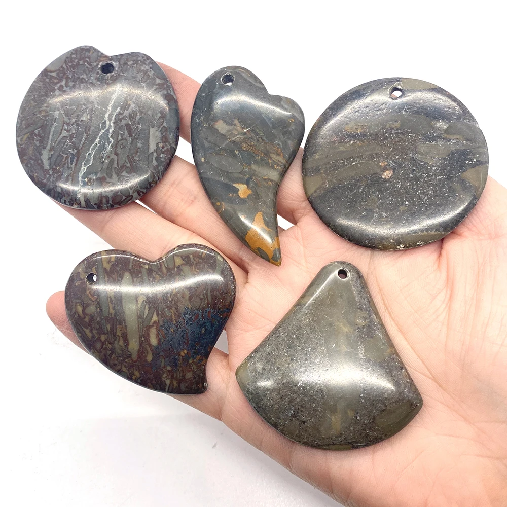 5pcs/lot Natural Stone Geometric Necklace Gray Love Stone Retro Men's Women's Jewelry Making DIY Healing Spiritual Accessories