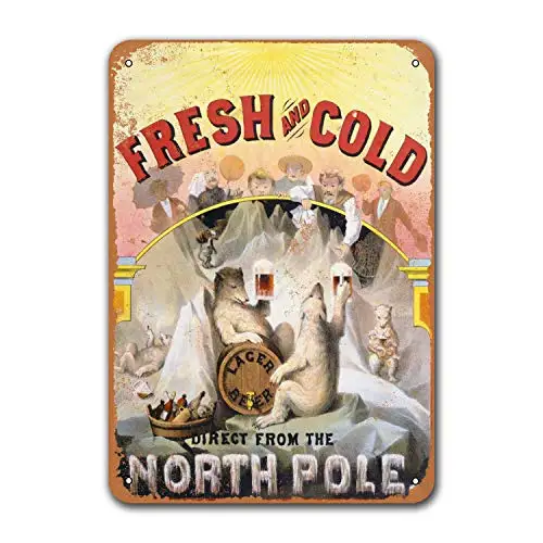 Vintage Metal Sign North Pole Lager Beer Bar Tin Signs, Plaque Poster for Man cave Garage Home Wall Decor 8x12 inch