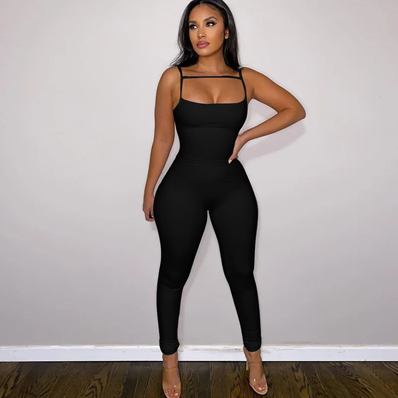 

BKLD Women Clothing 2025 New Summer Fashion Solid Color Slim Fit Bandage Spaghetti Strap Jumpsuit One Pieces Sexy Club Outfits