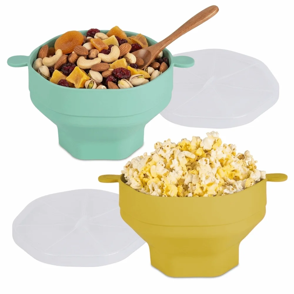 Reusable Soft Popcorn Bowl Collapsible Foldable Silicone Fruit Bowl Wide Rounded Top Opening Tear‑resistant Wall Nut Bowl Fruit