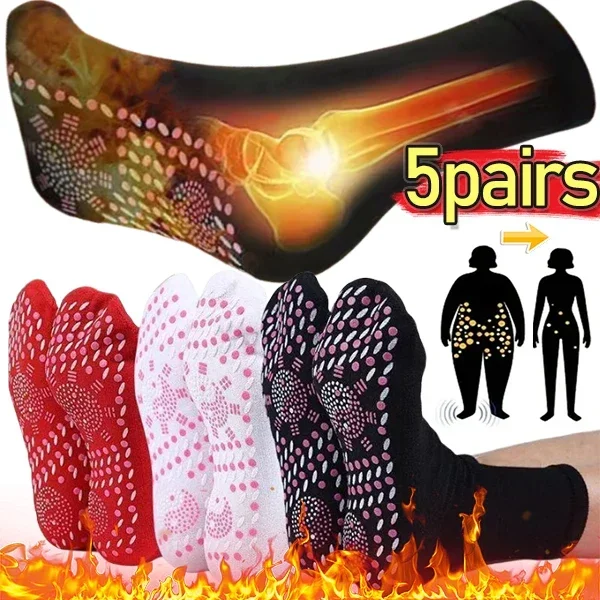 1/5pairs Tourmaline Self-Heating Socks Winter Warm Thermal Health Care Socks Slimming Health Short Sock Magnetic Therapy Sock