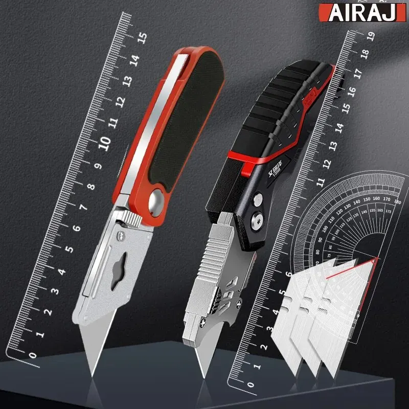 AIRAJ Multifunctional Utility Knife Retractable Sharp Cut Heavy Duty Steel Break 18mm Blade Paper Cut Electrician Professional