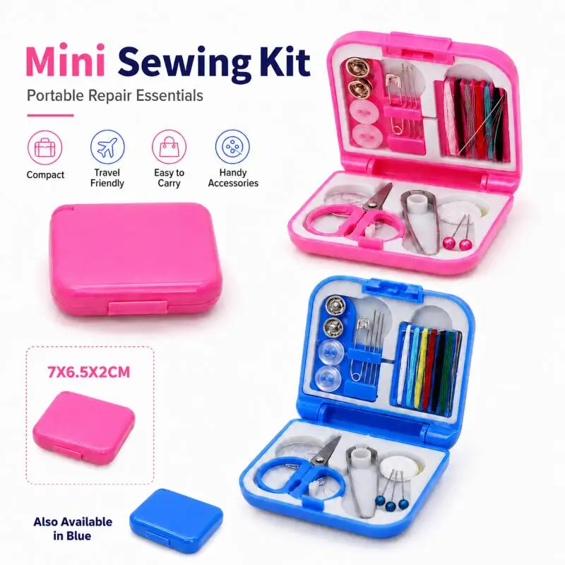 1~2 Boxen Mini-Nähset für den Haushalt mit Knöpfen, Schere, Nadeln, tragbares Reise-Nähwerkzeug-Zubehör – Detail 2