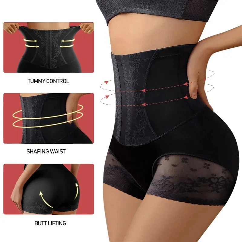 Women High Waist Control Panties Seamless Shapewear Briefs With Lace Slimming Shorts Flat Belly Shaping Postpartum Underwear