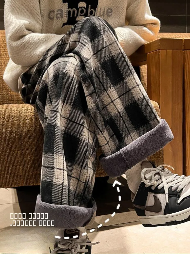 

Мужские зимние утепленные спортивные брюки из вельвета с ретро-клеткой, свободные, широкие, повседневные, удобные, дышащие