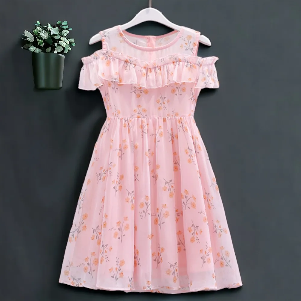 

Cute Children Dresses For Girls Costumes Summer Chiffon Dress Short Sleeve Floral Print Baby Kids Vestidos 6 8 9 10 12 13 Years