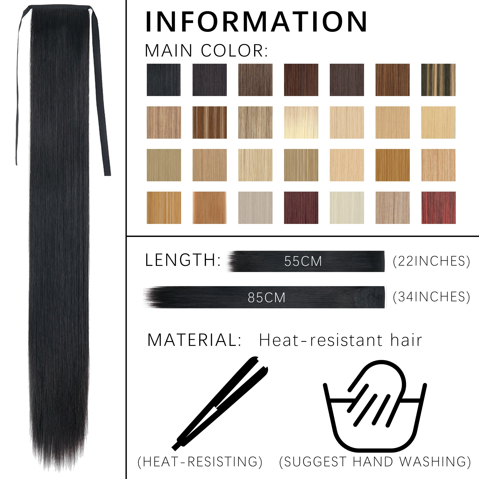 XINRAN Synthetic Fiber Heat Resistant Straight Ribbon Ponytail Extensions Lengthened Ponytail Braid