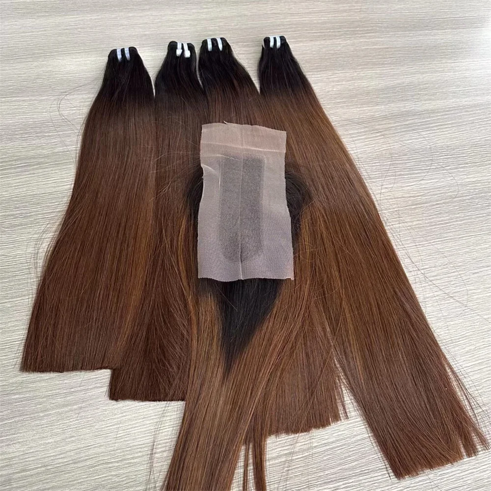 

Millionaire Queen 20A Vietnamese Super Double Drawn Bone Straight Hair Bundles With 2x6 Closure T1B/33 Color Virgin Human Hair