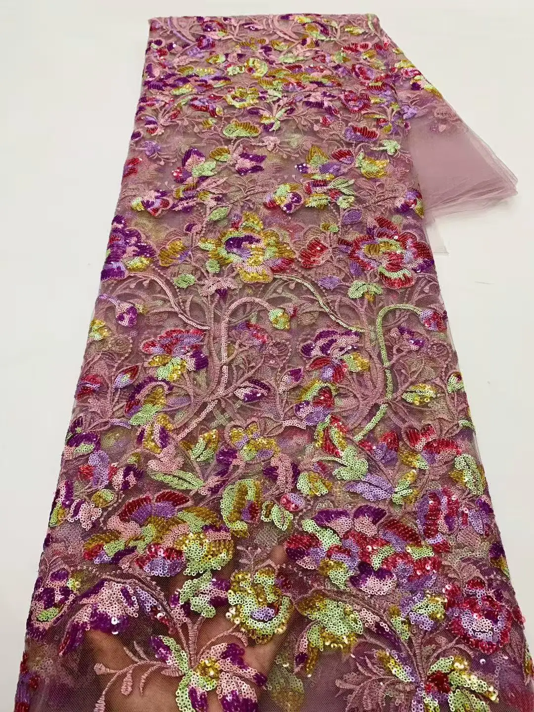 

5 Yards African Sequins Lace Fabric High Quality Nigerian French Tulle Beaded Lace Fabrics for Sewing Wedding Party Dress Sewing