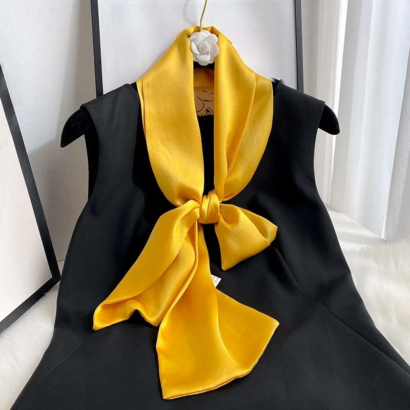 

Hangzhou Solid Color 100% Mulberry Silk Double‑Layer Long Scarf – Women's Versatile Real Silk Neck Kerchief for All Seasons