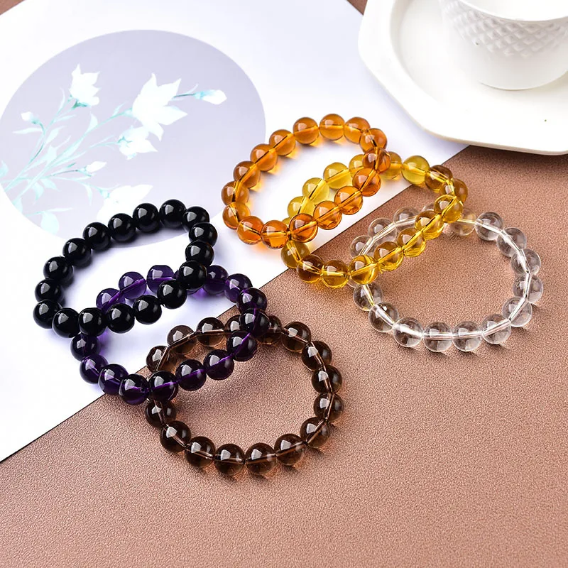 

Natural Rock Crystal Bead Bracelet Women Fashion Reiki White Clear Quartz Round Stone Strand Bangles Summer Jewelry Gift for Kid