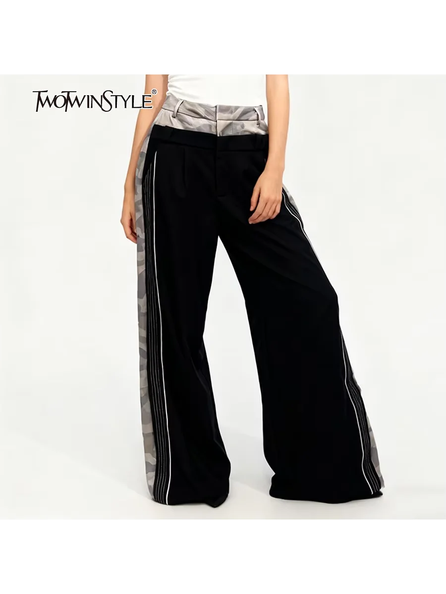 

TWOTWINSTYLE хитовые цвета, свободные яркие линии, модные брюки для женщин, повседневные широкие брюки с высокой талией, женская осенняя одежда