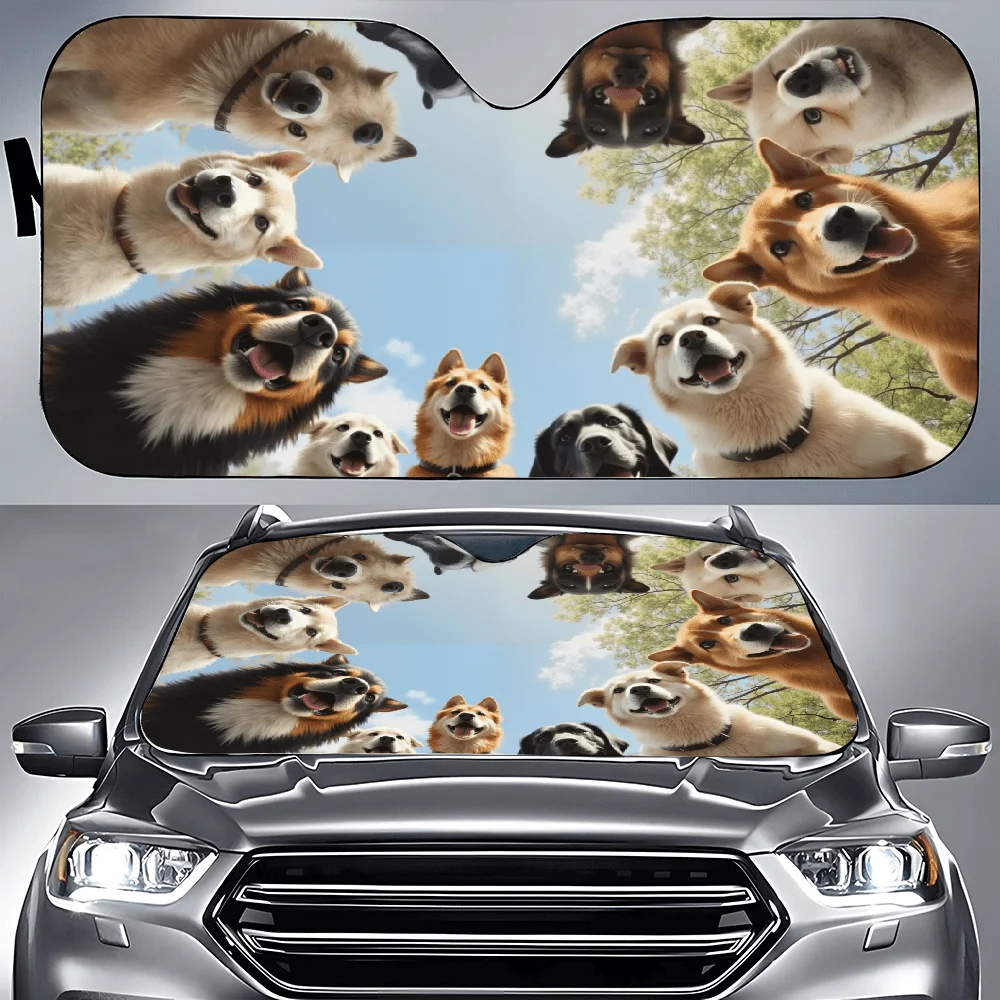 Durable Car Sunshade With Adorable Dog Design - Fit For All Vehicles, Front Window Cover For & Decor, Windshield Visor, Perfect