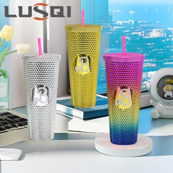 LUSQI 710ML Drinking Cup Portable Gradient Diamond With 1 Straw Large Capacity Reusable-Creative Durian Pattern Cup
