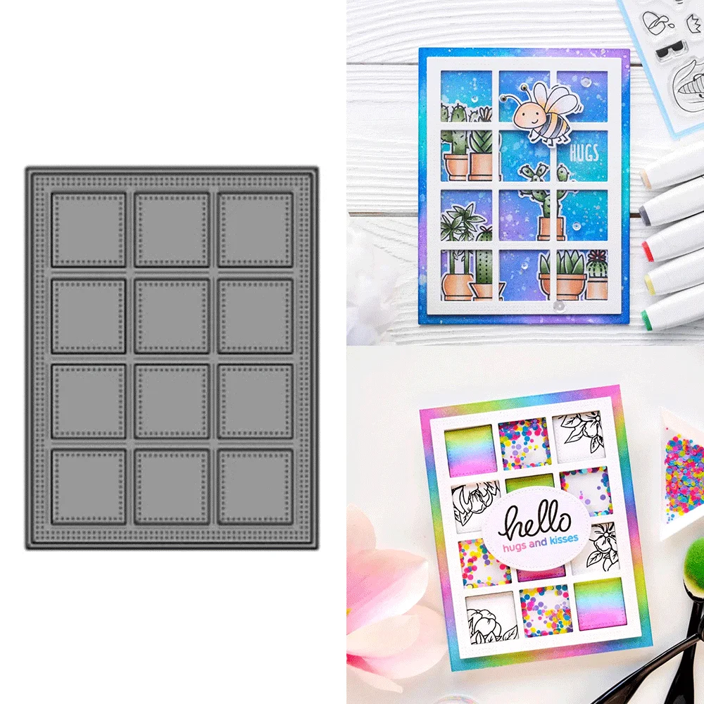 Gepunktete Metall-Stanzformen mit quadratischem Rahmen, Prägestanzteile für die Herstellung von DIY-Karten, Scrapbooking, Bastelbedarf