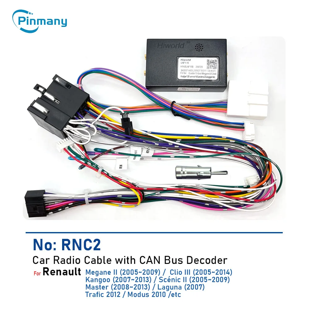 Car Radio Cable RNC2 Wire Harness Adapter with CAN Bus Decoder for Renault Modus Trafic Laguna Master Scenic Kangoo Clio Megane2