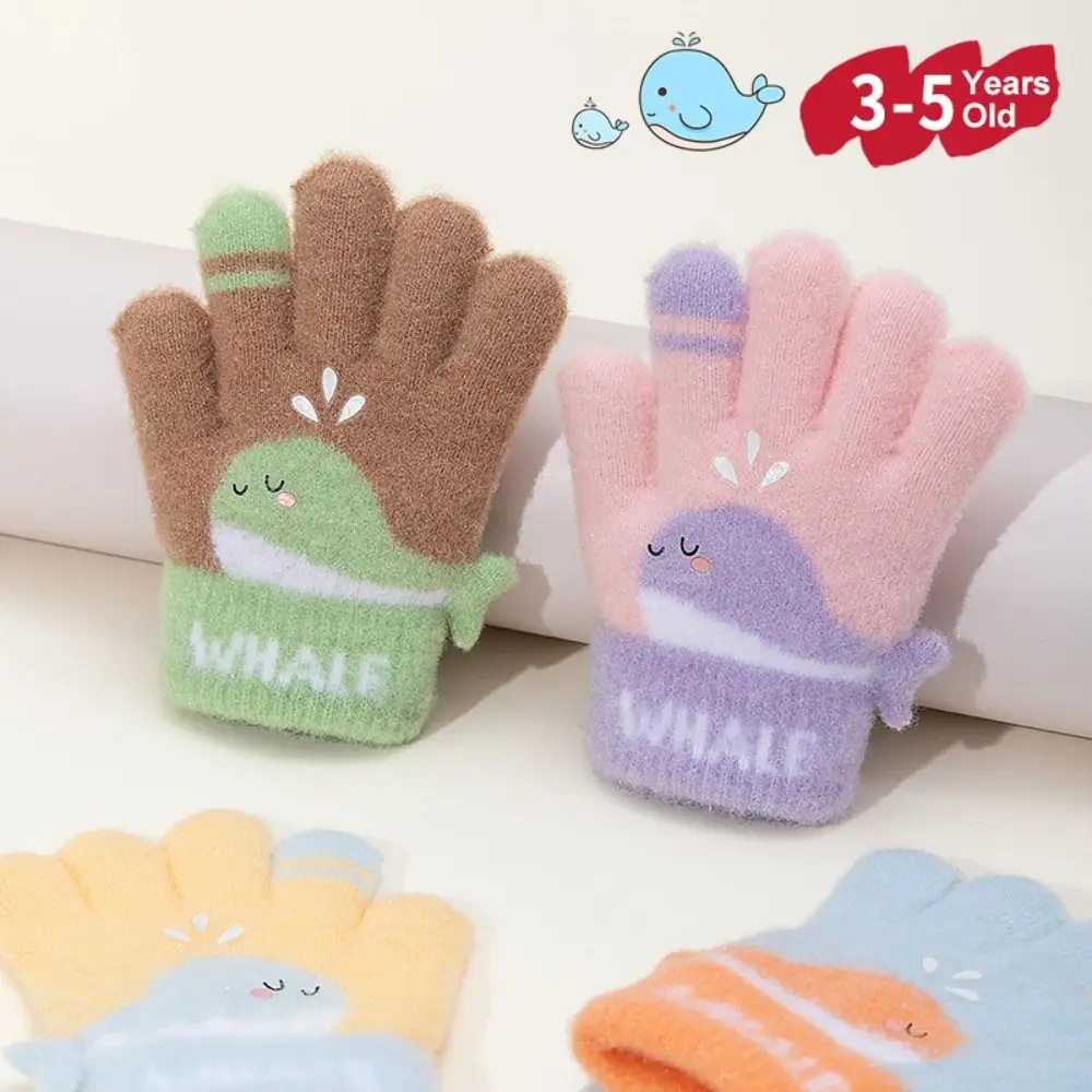 

Cartoon Cute Whale Winter Knitted Gloves 3-6 Years Old Warm Plush Five- Gloves Cute Thickend Gloves Winter