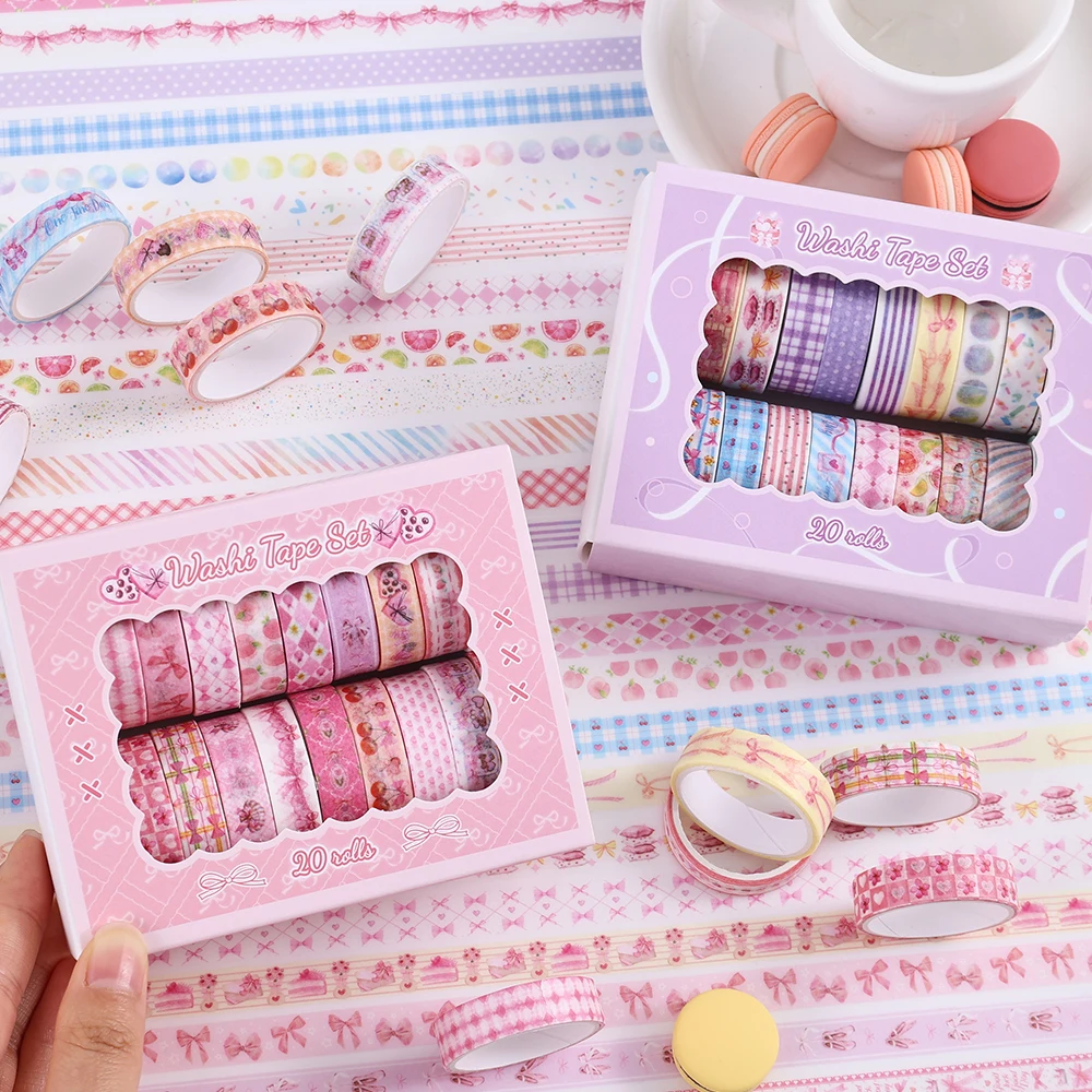 20 Rolls Macaroon Color Washi Tape With Cherry Dessert Themed Decorative Tapes for Journal Scrapbooking Planner Accessories