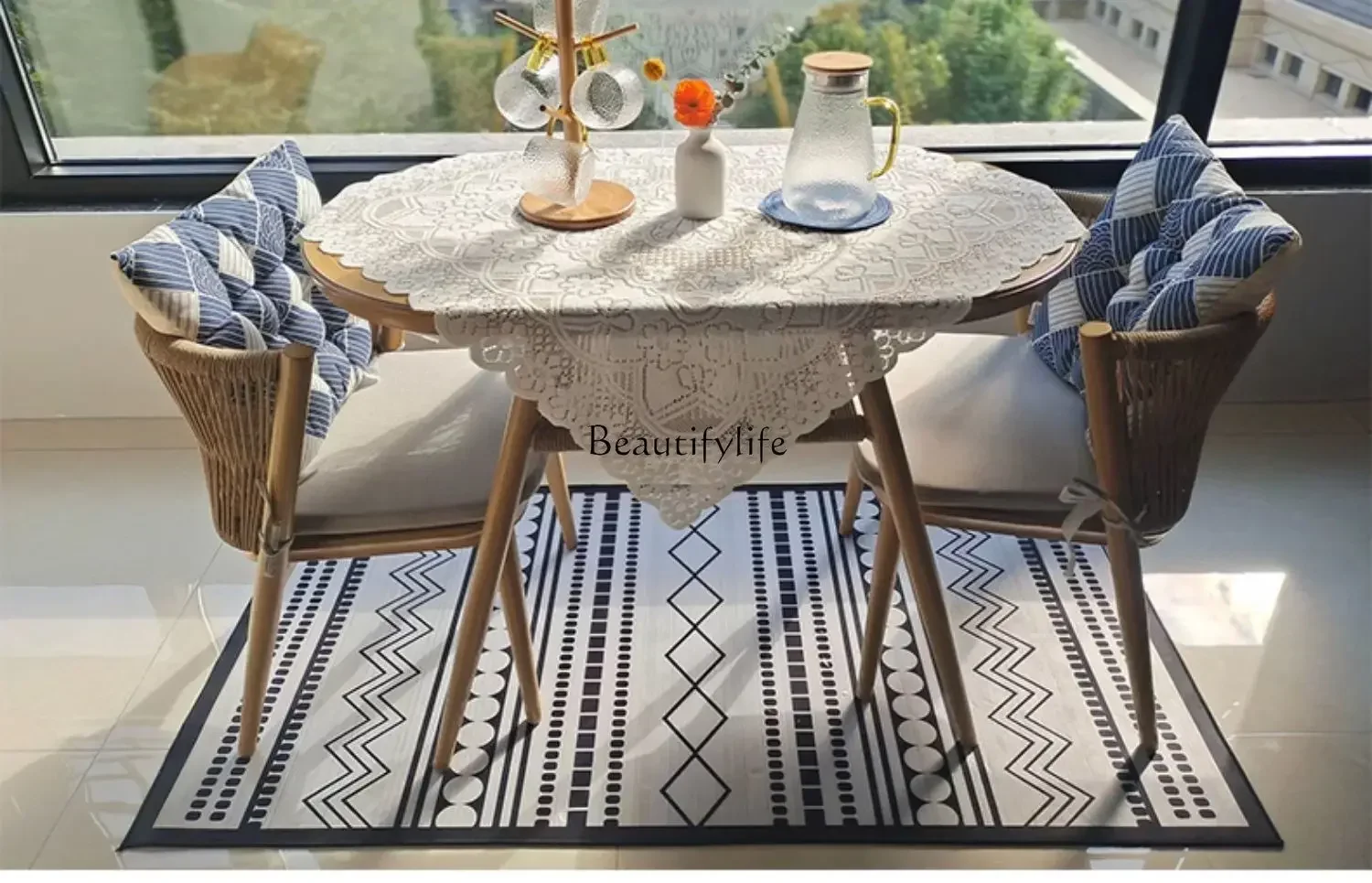 

56lBalcony Table-Chair Set Leisure Storage Three-Piece Set Small Coffee Table Rattan Chair Small Apartment