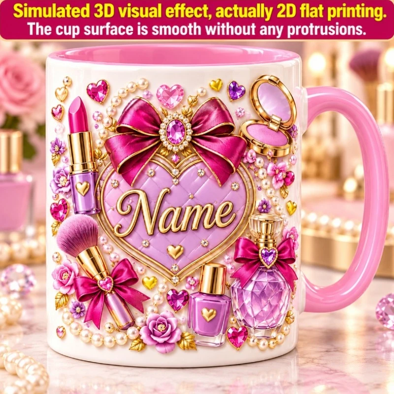2D Flat Printing 1pc 11oz Personalized Name Makeup Themed Mug, Birthday Christmas, Bedroom Vanity, Bestie, Hand Wash Only